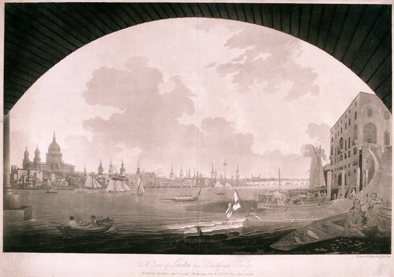 City of London fra Blackfriars Bridge, 1795 av John william Edy