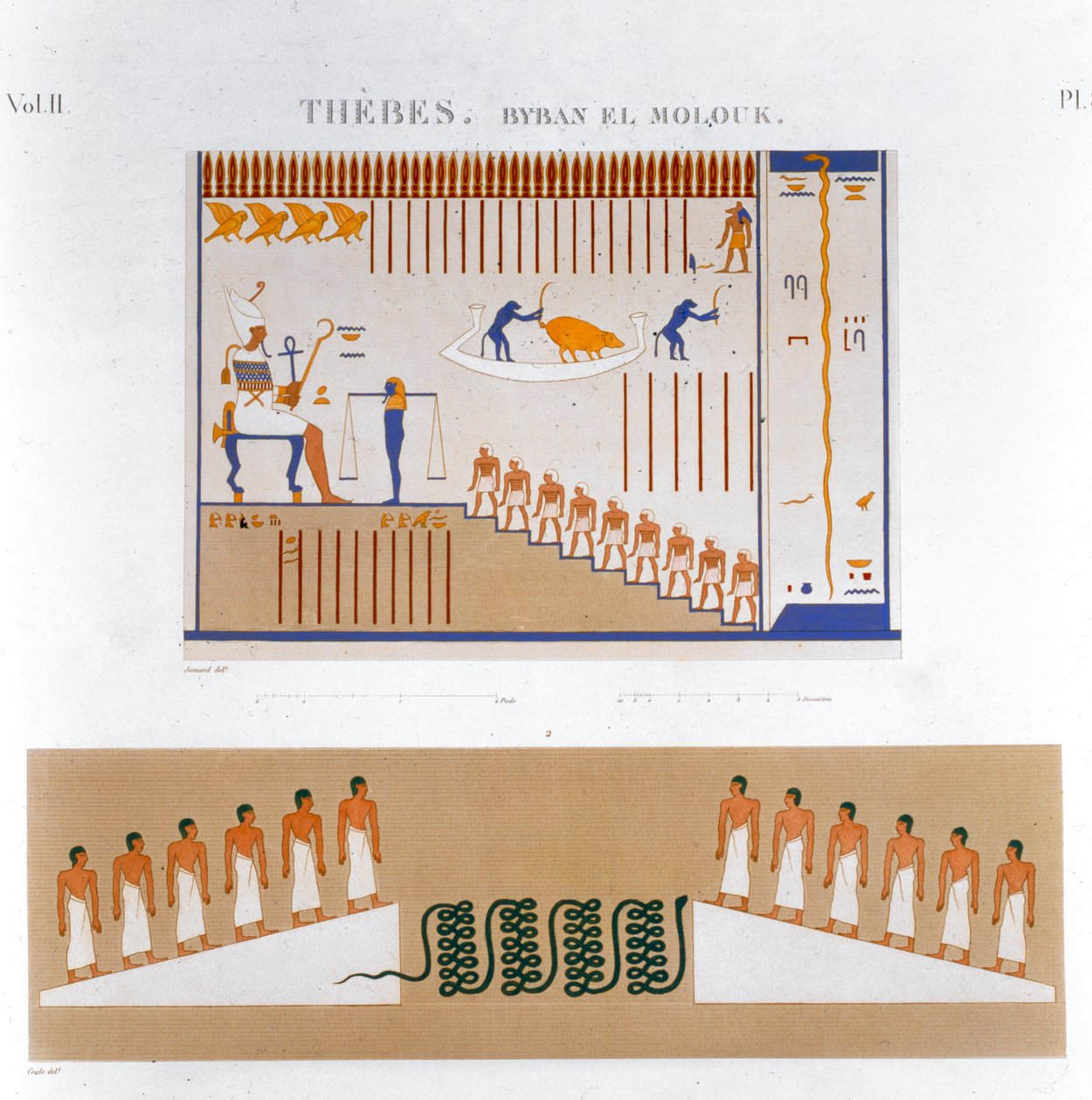 Illustrasjoner av fresker fra Byban el Molouk, Theben, Egypt, 1822 av Jomard