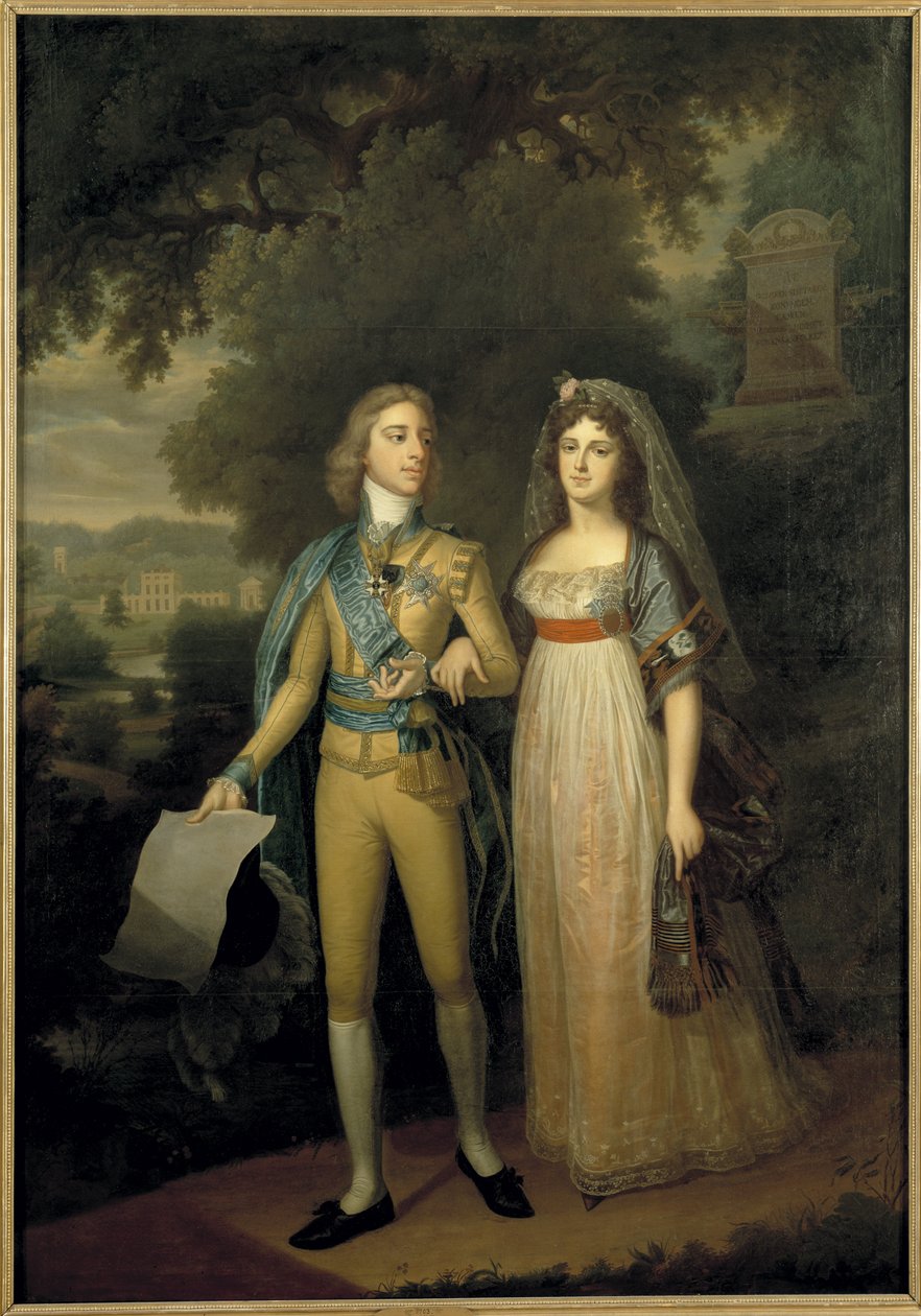 Gustave IV Adolphe de Suede - Portrett av Gustav IV Adolf av Sverige (1778-1837) og Frederica Dorothea Wilhelmina av Baden (1781-1826), dronning av Sverige, av Forsslund, Jonas (1754-1809). Olje på lerret, ca. 1797-1800. Mål: 273x195 cm. Nasjonalmuseet St av Jonas Forsslund