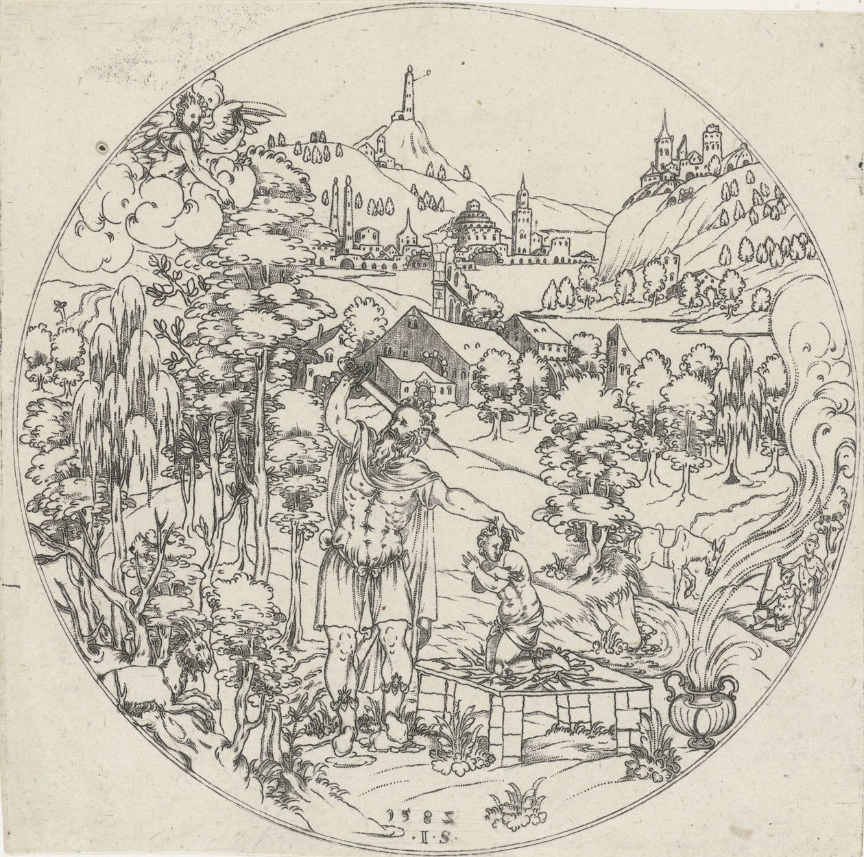 Abraham ofrer Isak Bottoms of Bowls: Landscapes with Biblical and Mythological Depictions (serietittel) av Jonas Silber