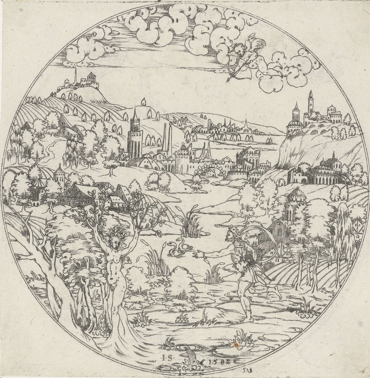 Apollo og Daphne Bottoms of Bowls: Landscapes with bibelske og mytologiske skildringer (serietittel) av Jonas Silber