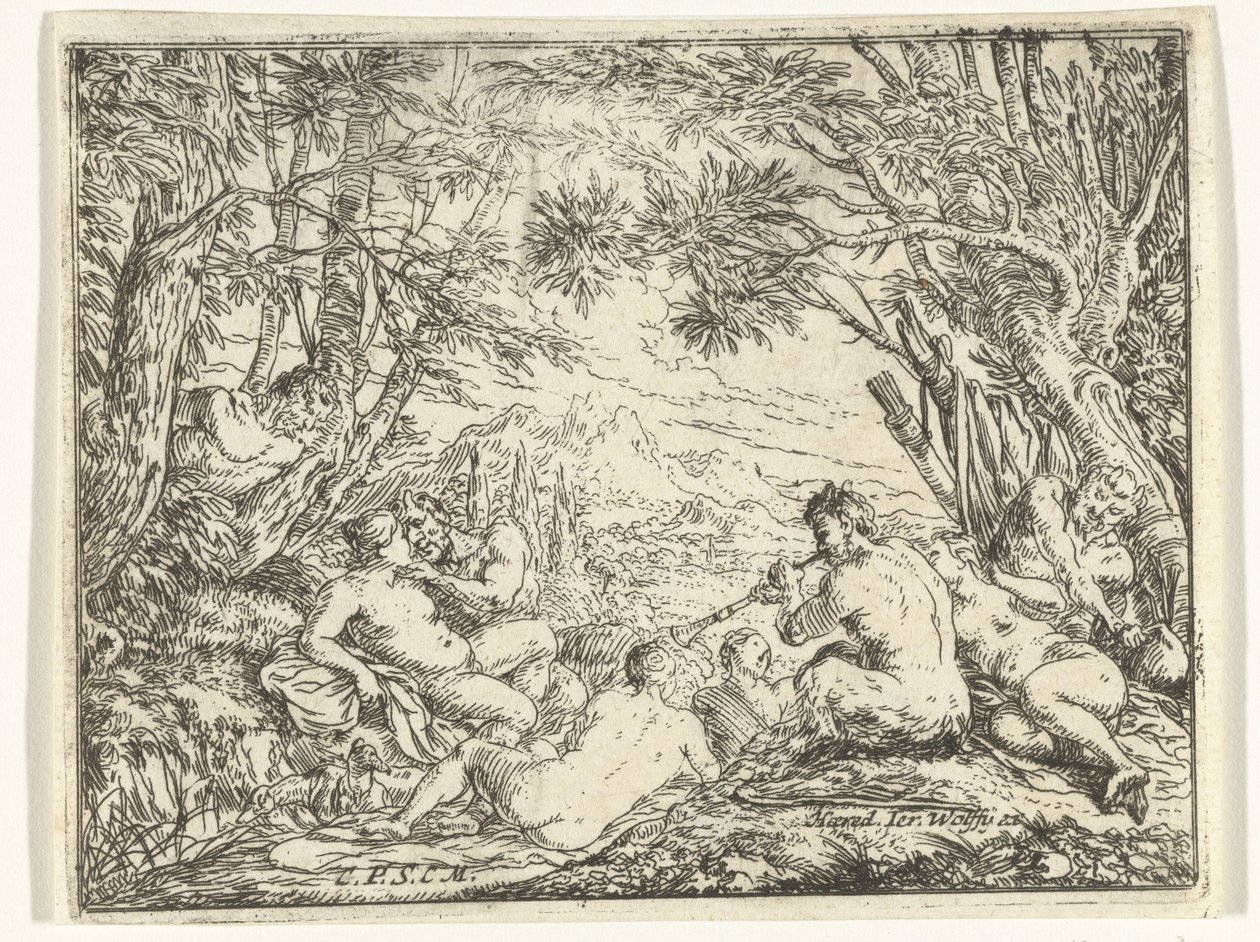 Satyrer og nymfer i en skog av Jonas Umbach