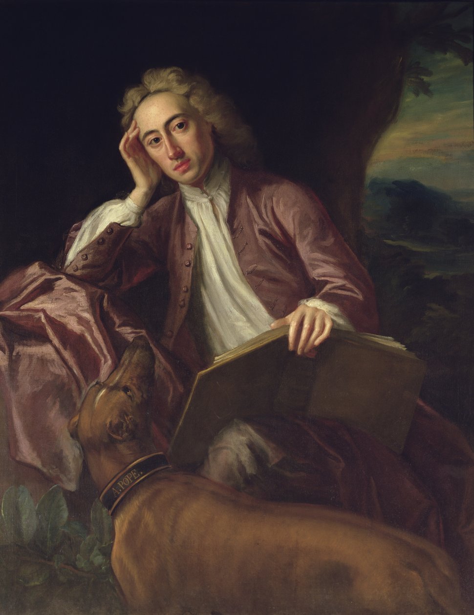 Alexander Pope og hunden hans, Bounce, ca. 1718 av Jonathan Richardson