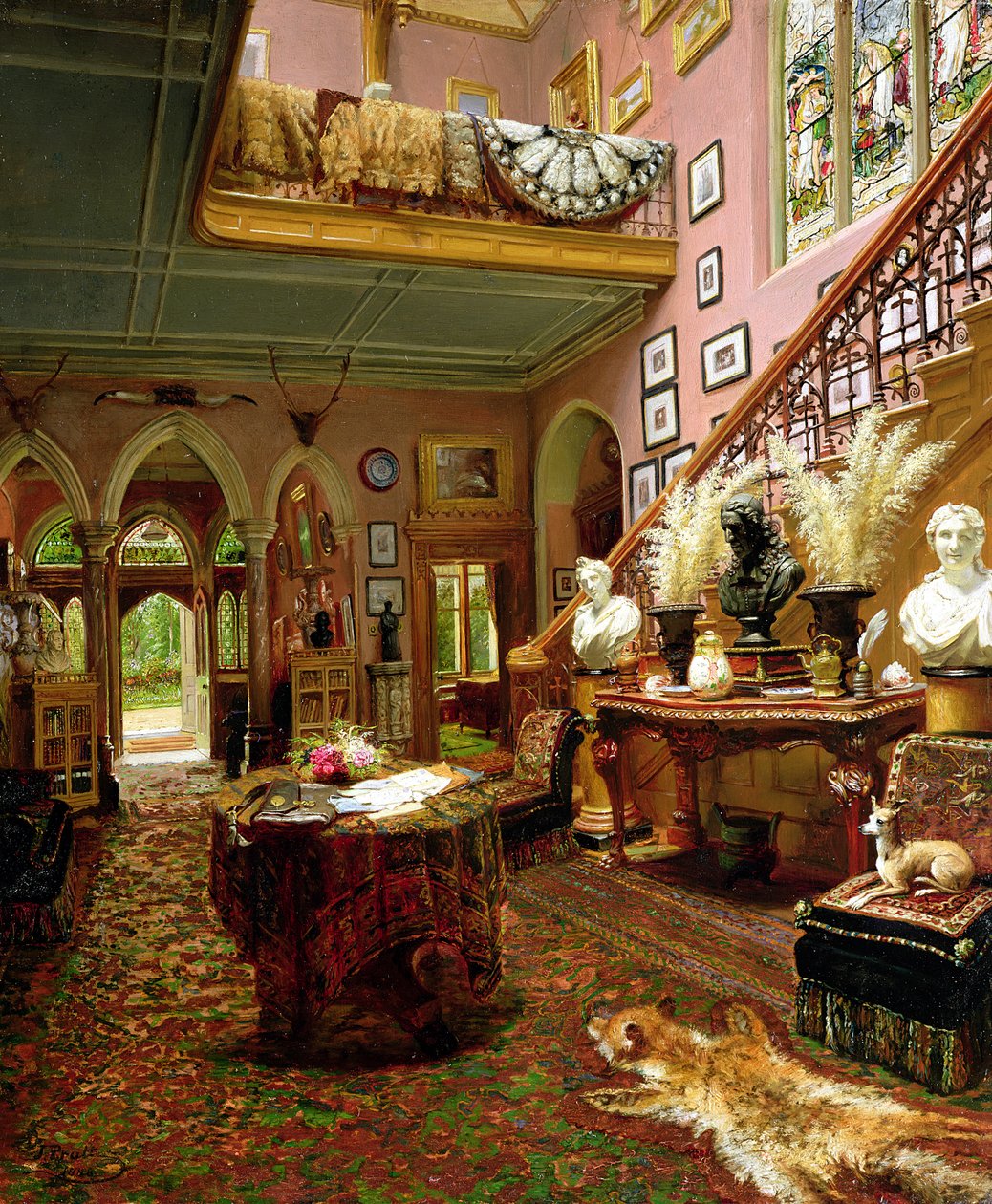 Hallen og trappen til et landsted, 1888 av Jonathan Pratt