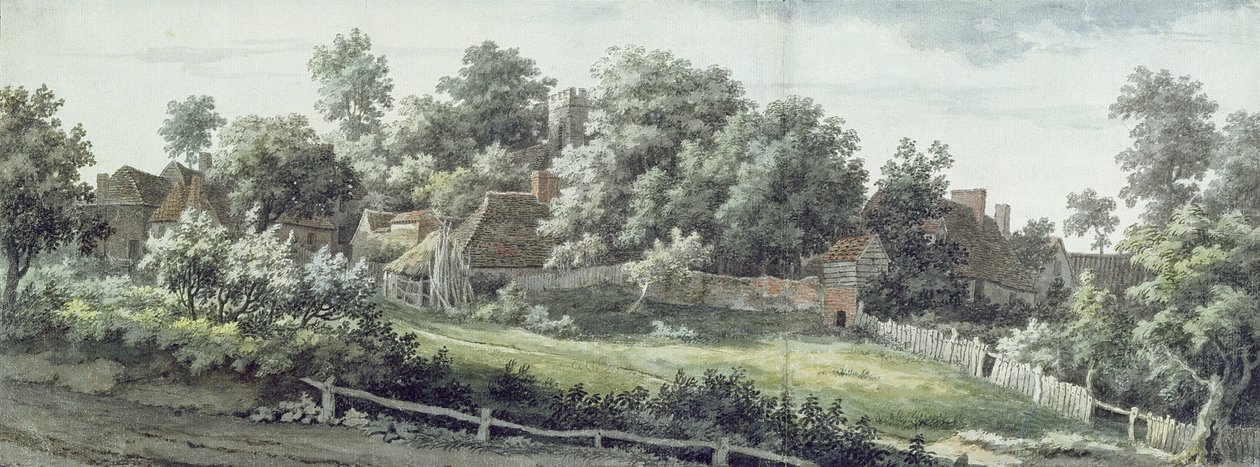 Harbledown, nær Canterbury, 1757 (wc med penn og grått blekk over grafitt på papir) av Jonathan Skelton