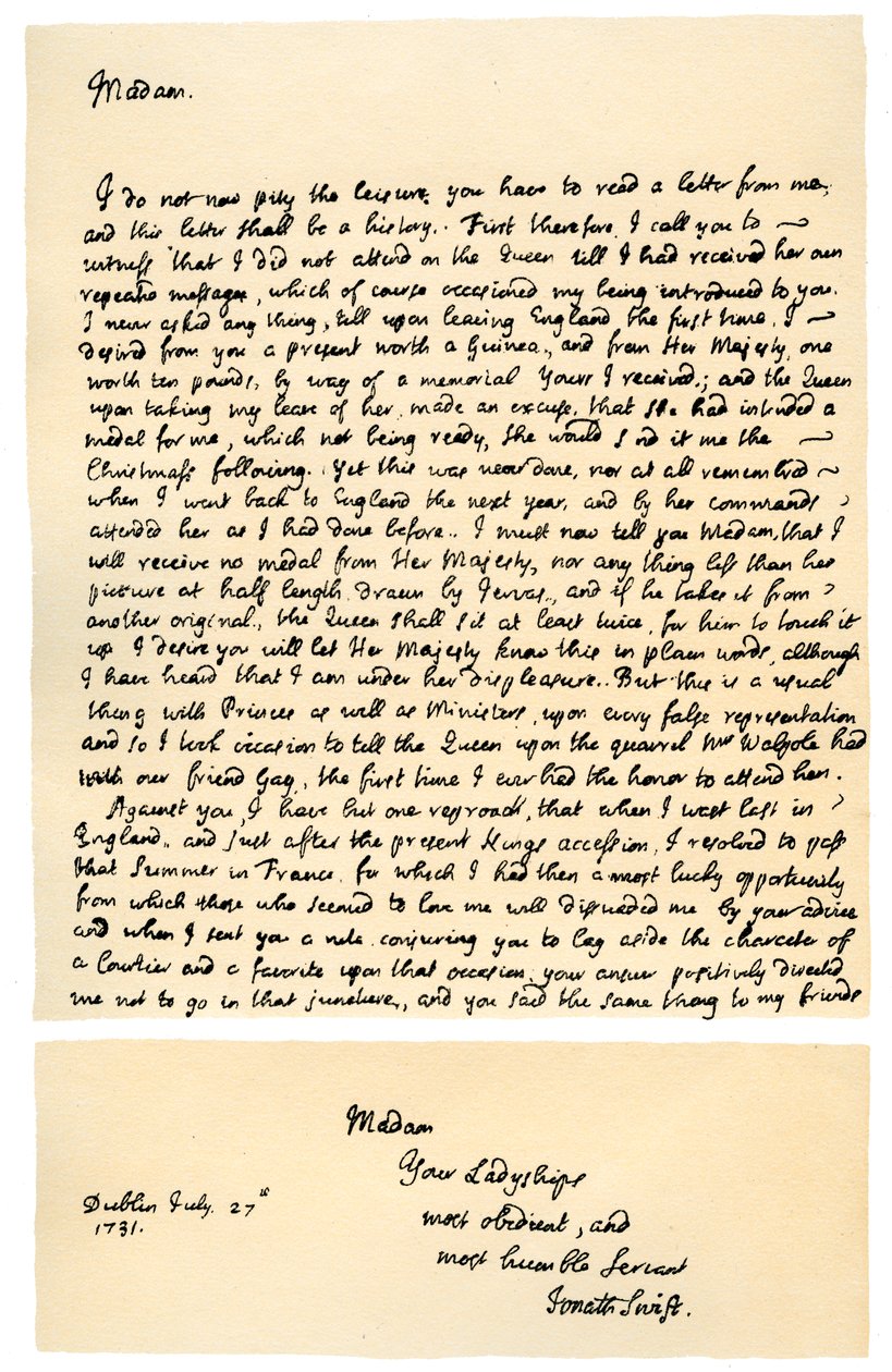 Brev fra Jonathan Swift til Henrietta Howard, 21. november 1730. av Jonathan Swift