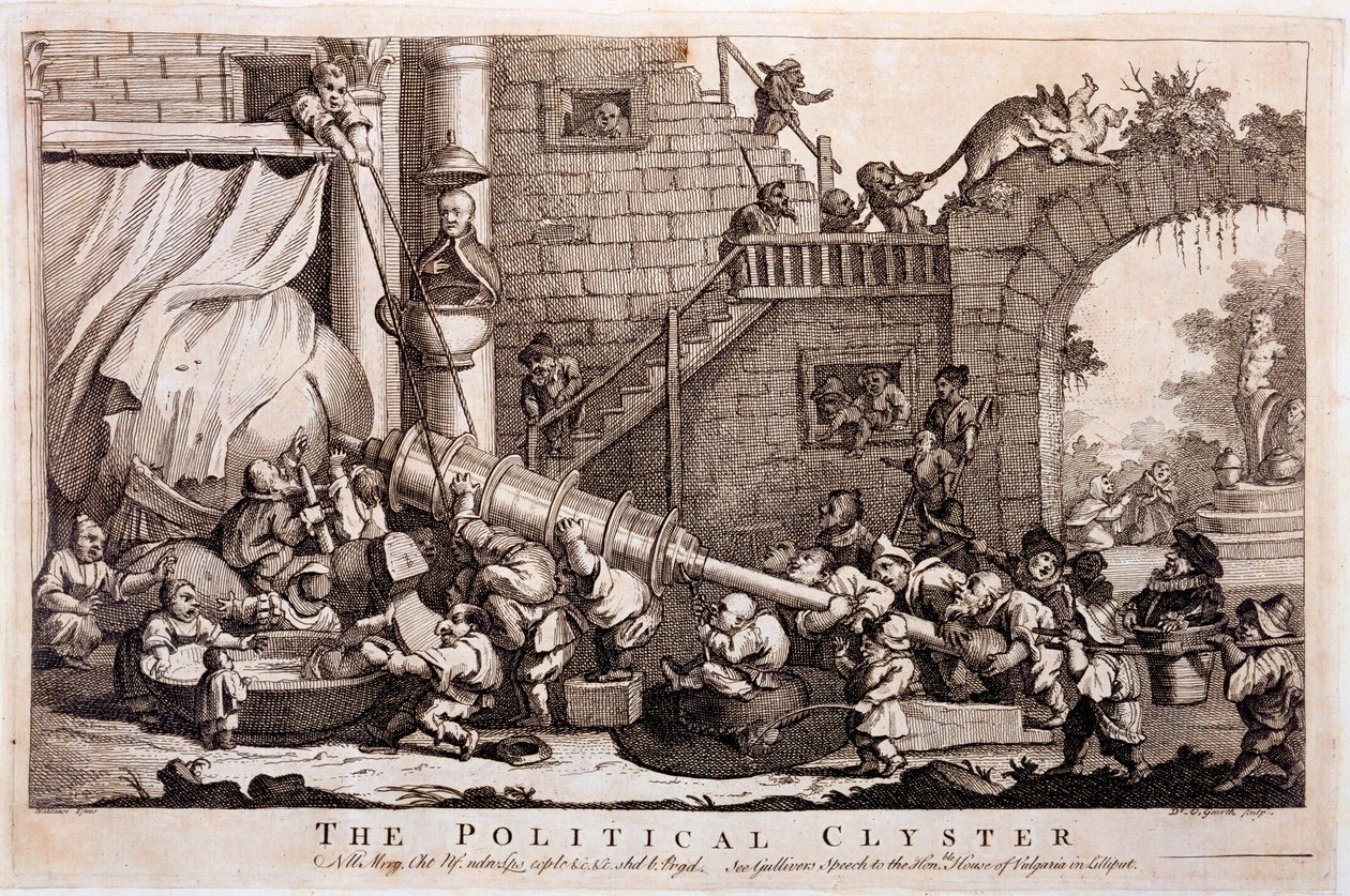 The Political Clyster, trykk laget av William Hogarth, 1757 av Jonathan Swift