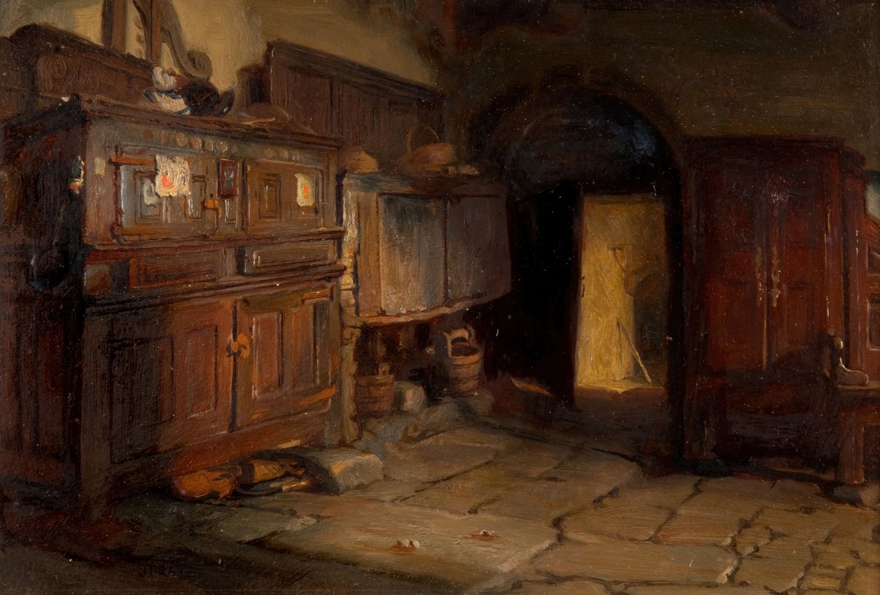Et bretonsk hytteinteriør, 1887. av Jonathon Pratt