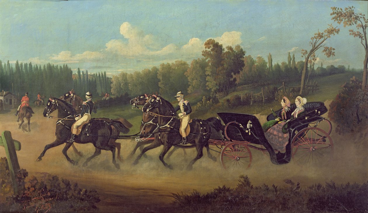Keiserinne Eugenie (1826-1920) og dronning Victoria (1819-1901) i parken ved Compiegne av Jonny Audy
