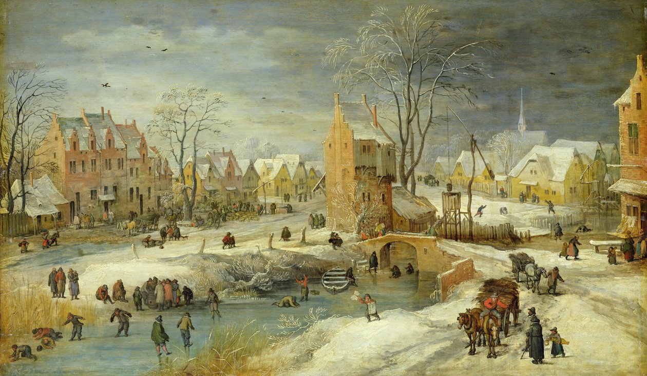 Landsby om vinteren (olje på eik) av Joos or Josse de Momper
