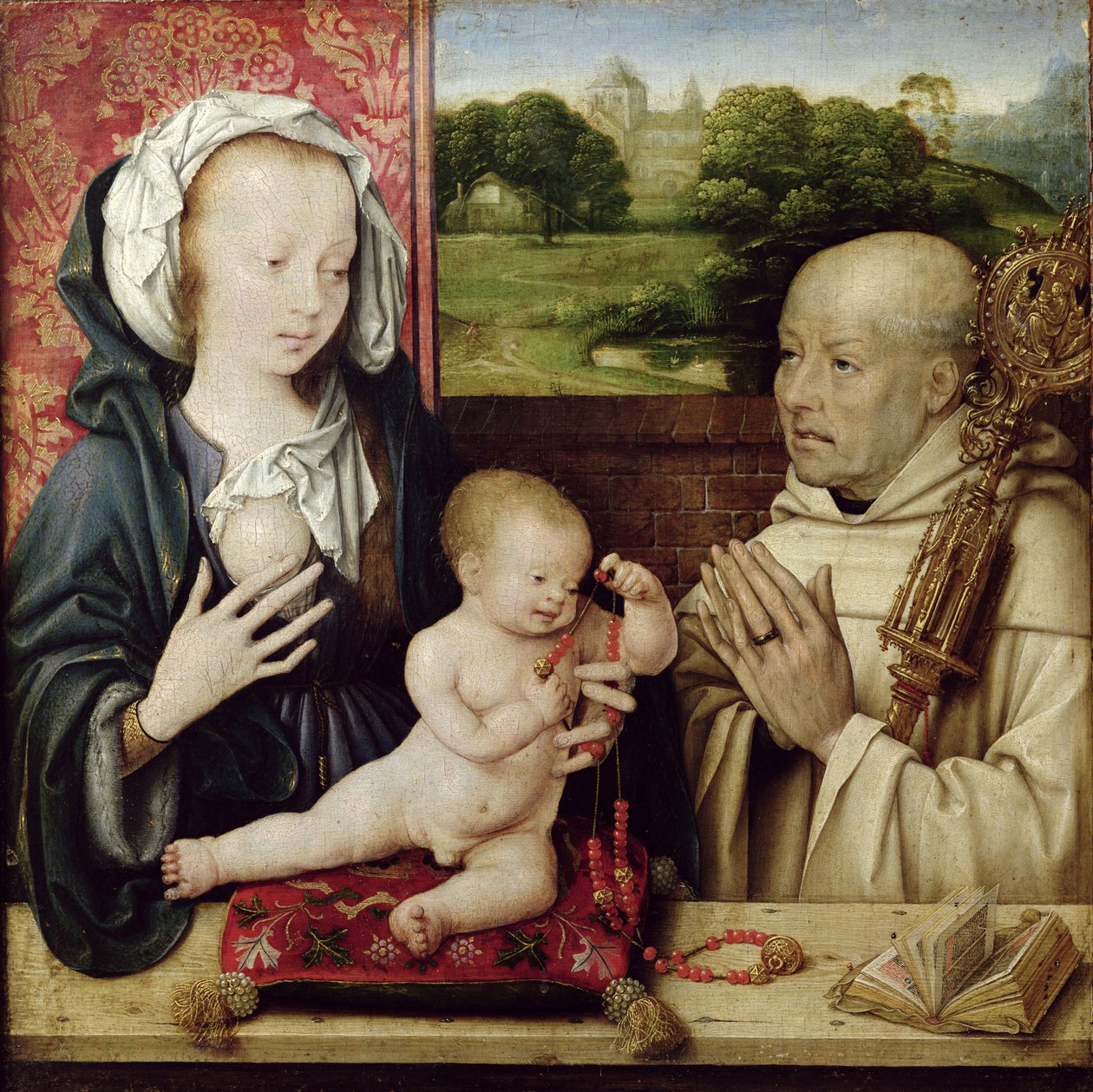 Jomfruen og barnet tilbedt av St.Bernard av Joos van Cleve