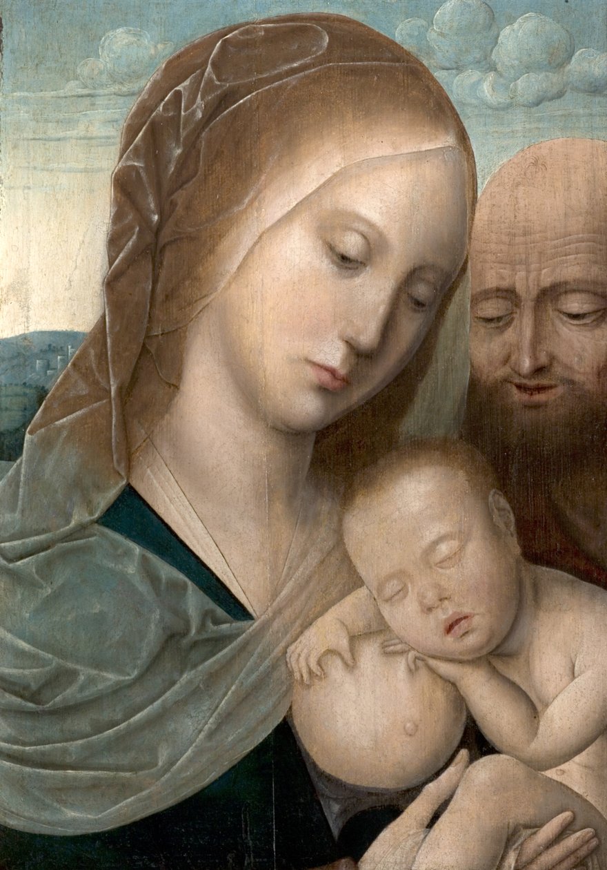 Jomfru og barn med St Joseph, 1500-50 av Joos van and workshop Cleve