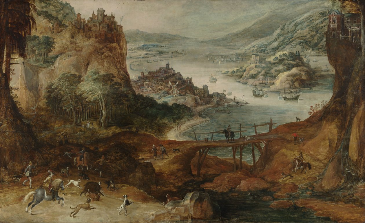 Elvelandskap med villsvinjakt av Joos de Momper (II)