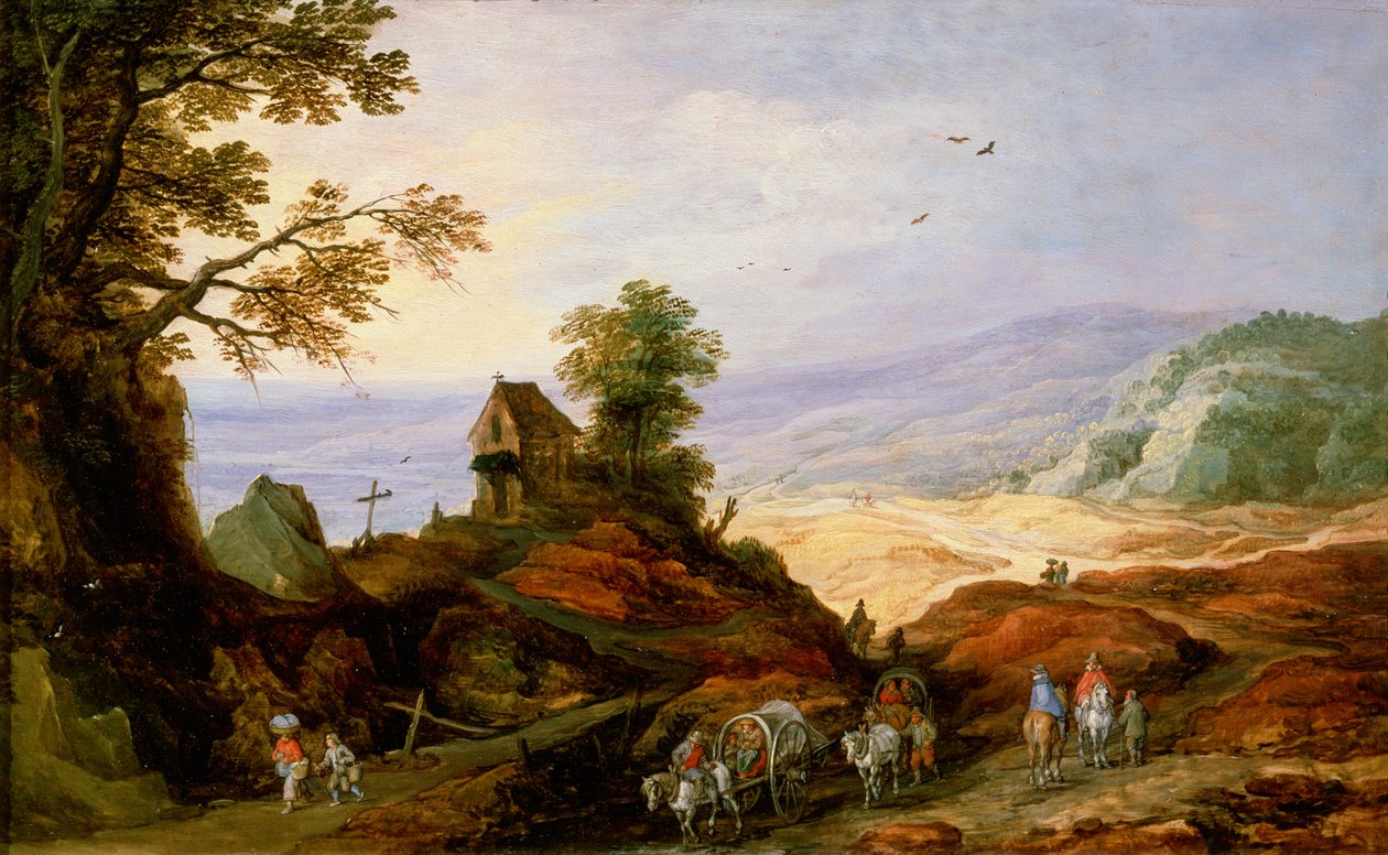 Landskap med et kapell på en høyde, sent på 1500- eller 1600-tallet av Joos de Momper the younger
