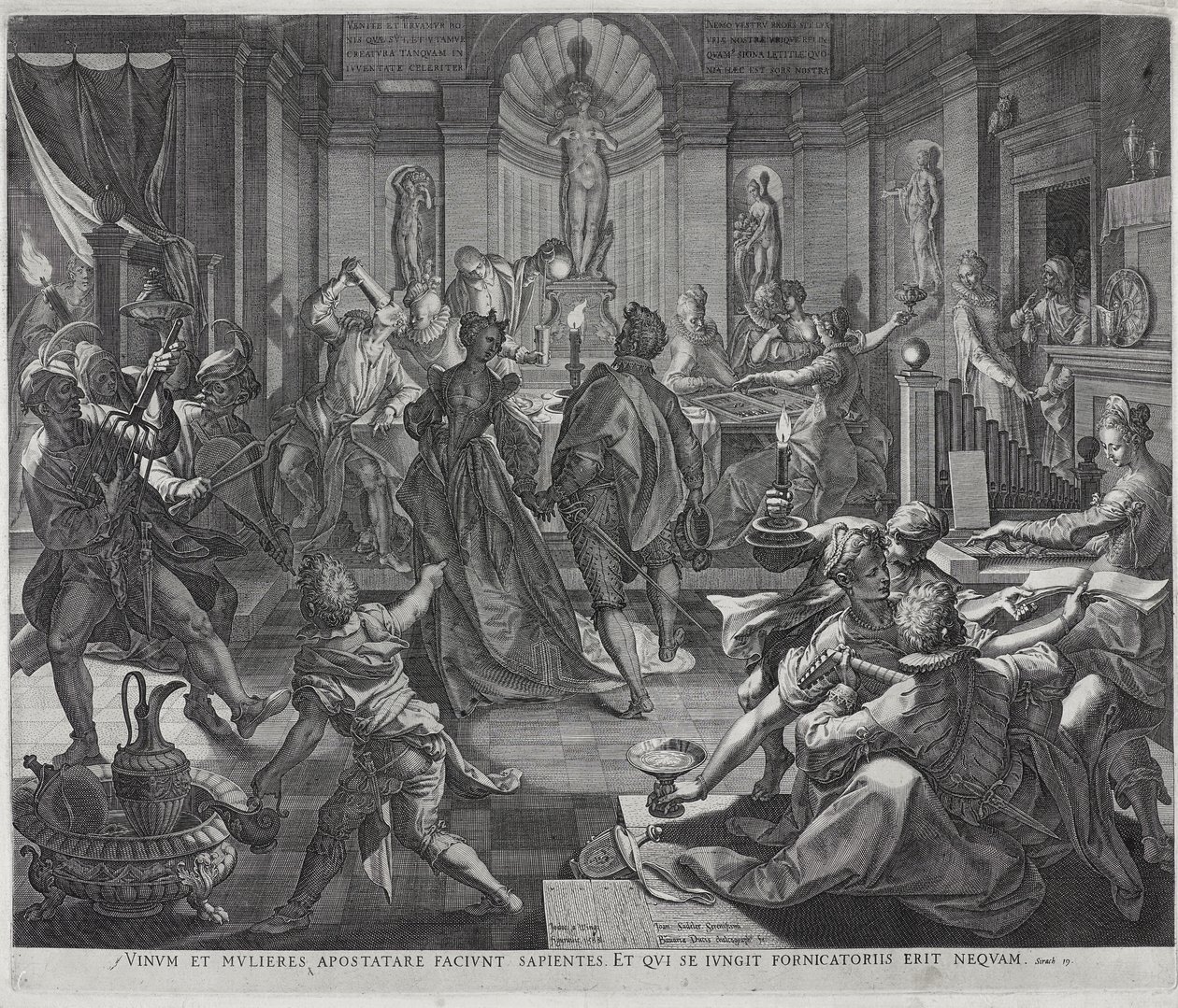 A House of Ill-Fame, gravert av Johannes Sadeler I av Joos or Jodocus van (after) Winghe
