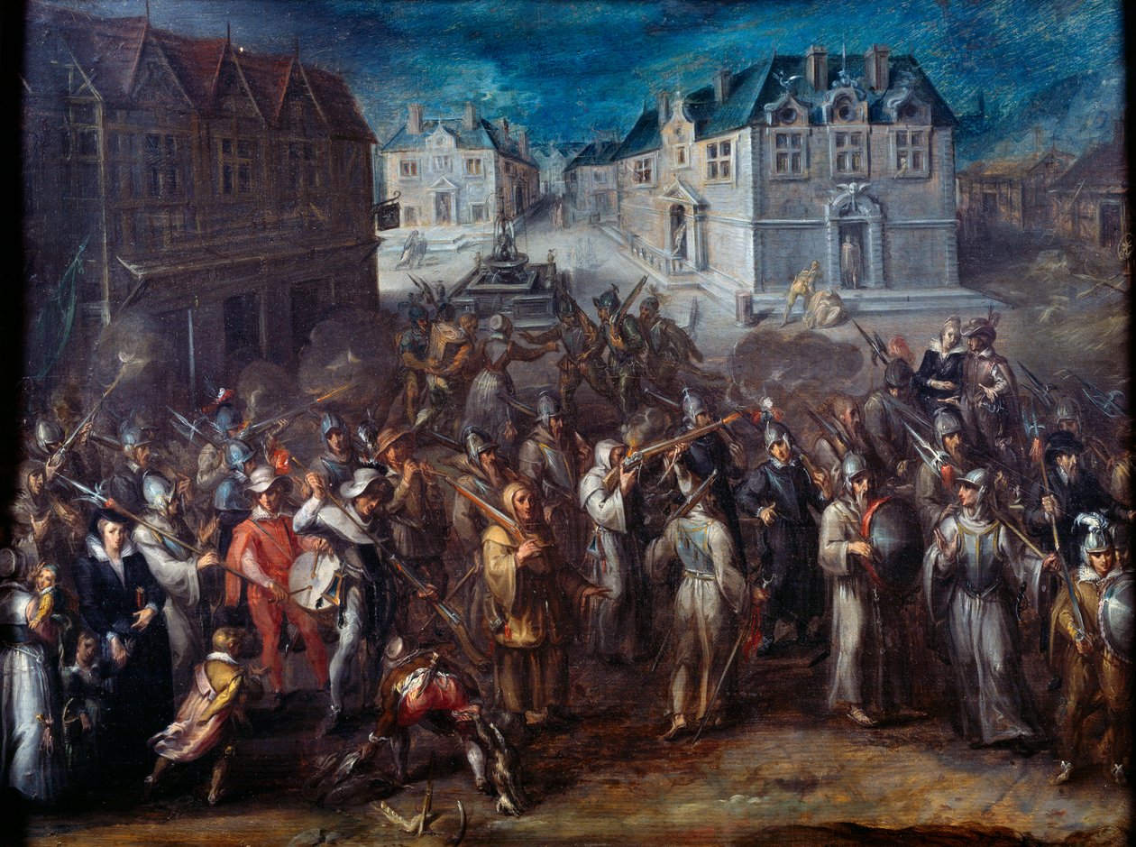 Religiøse kriger mellom katolikker og protestanter: "" Procession of the League in 1590 or 1593"". Maleri av Joos Van Winghe (1544-1603), Nederland av Joos or Jodocus van Winghe