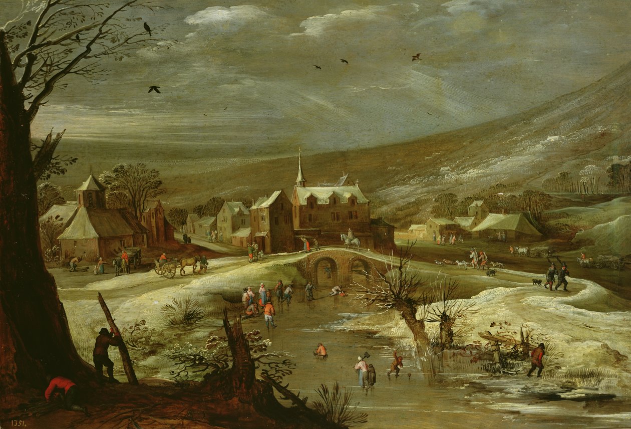 Landsbygd med skatere av Joos or Josse de Momper
