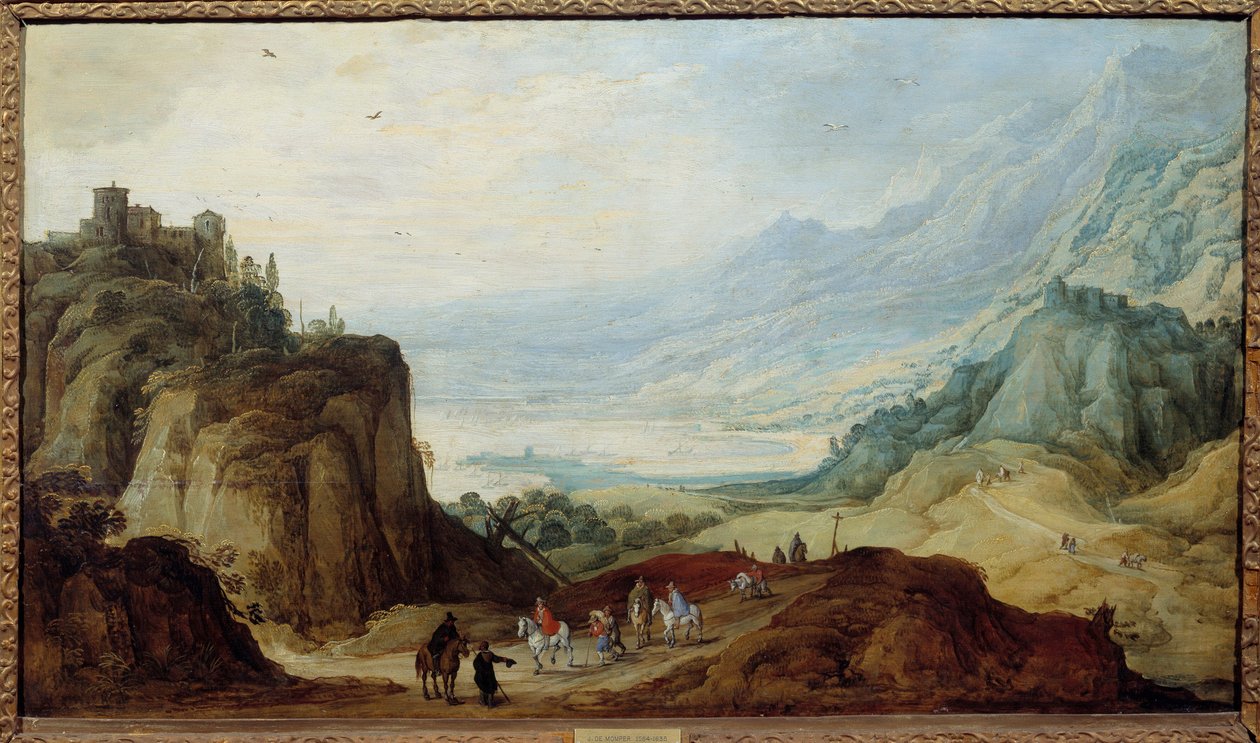Alpenes landskap. Maleri av Josse II Momper (1564 - 1635) Ec. Flam. av Joos or Josse de The Younger Momper