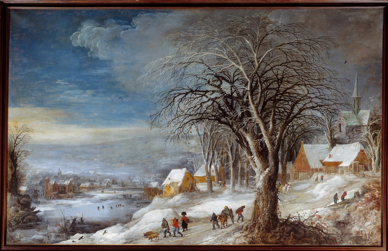 Vinterlandskap. Maleri av Josse II Momper (1564-1635) Ec. Flam. av Joos or Josse de The Younger Momper