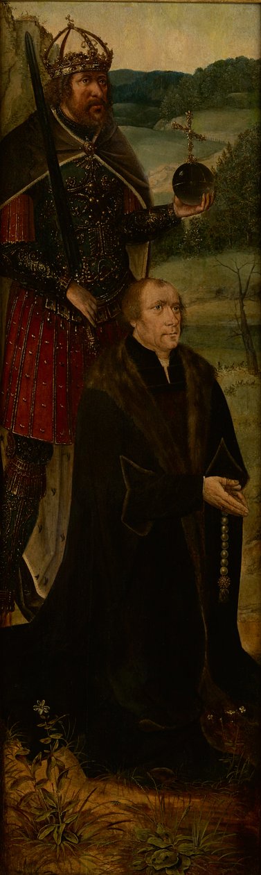 Kong Konstantin og en giver; en fløy på en altertavle (olje på panel) av Joos van (follower of) Cleve