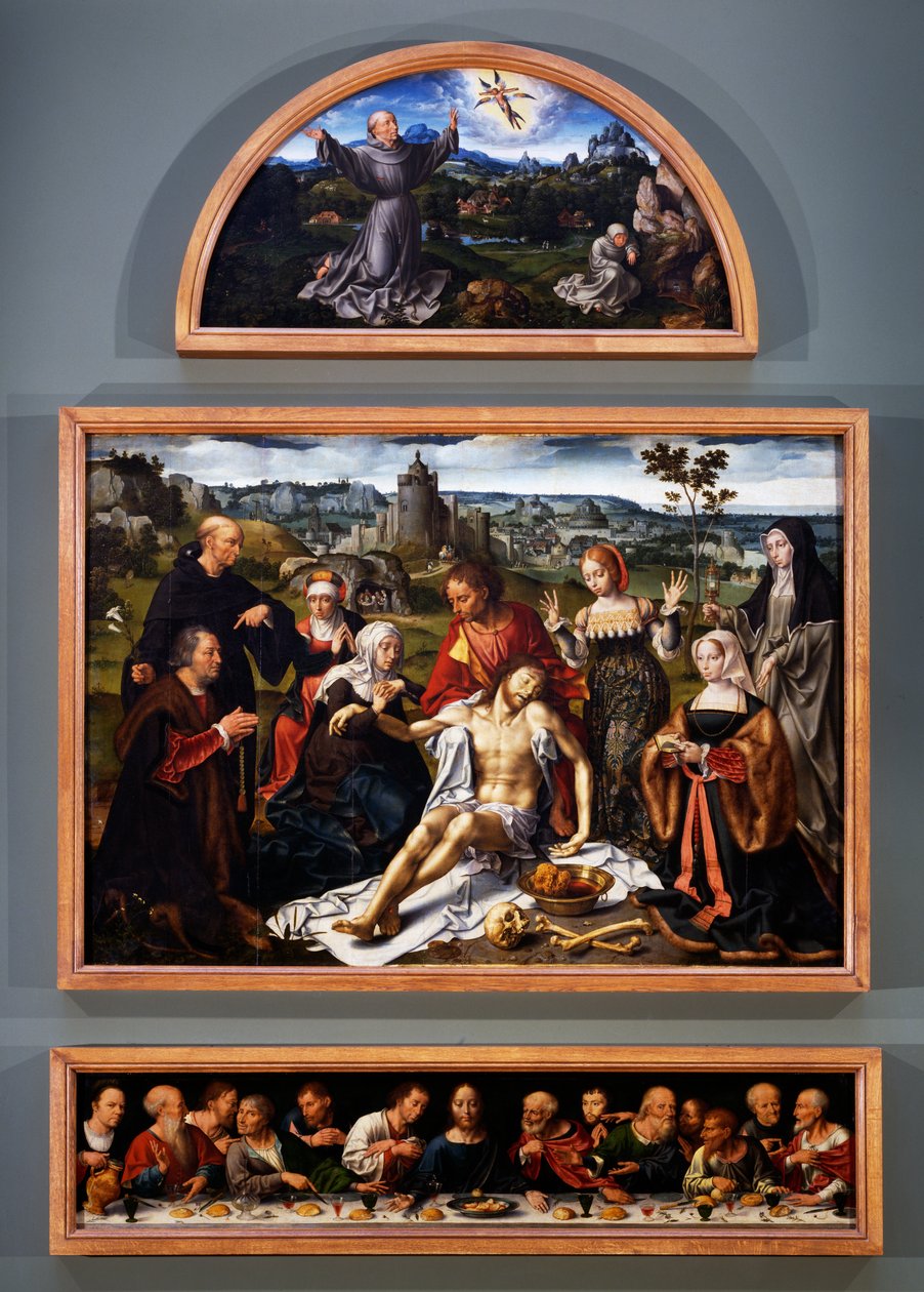 Altertavle av avsetningen, med stigmata av St. Frans, avsetningen av Kristus og det siste nattverd fra kirken for de småbrødre i Genova, ca. 1520 av Joos van Cleve