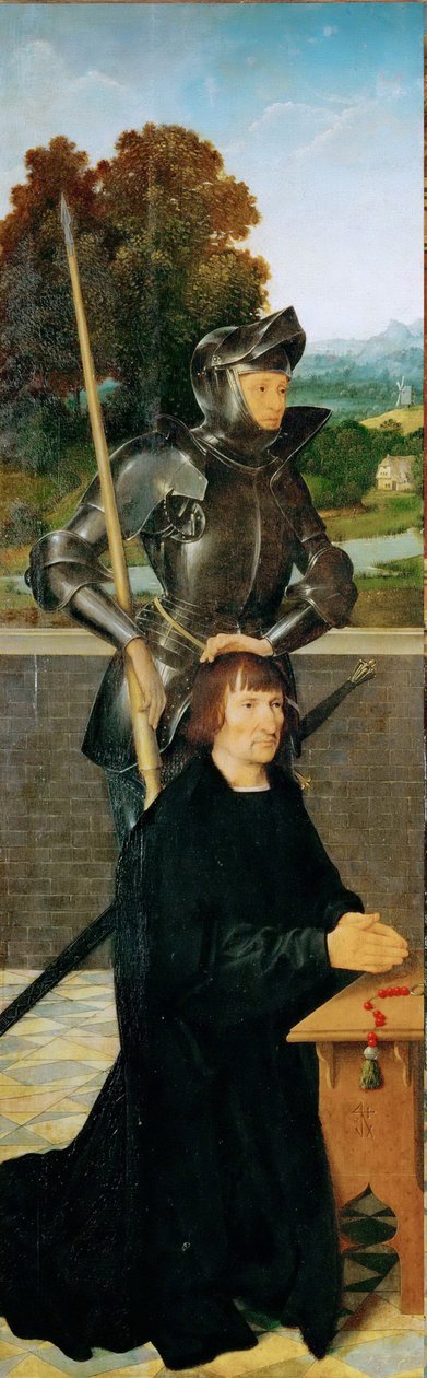 Tidlig nederlandsk kunst: Saint George and Donor (Winged Altar, Left Panel) par Cleve, Joos van (ca. 1485-1540), ca 1530. Olje på tre, 94,5x30. Kunsthistorisk museum, Vienne av Joos van Cleve