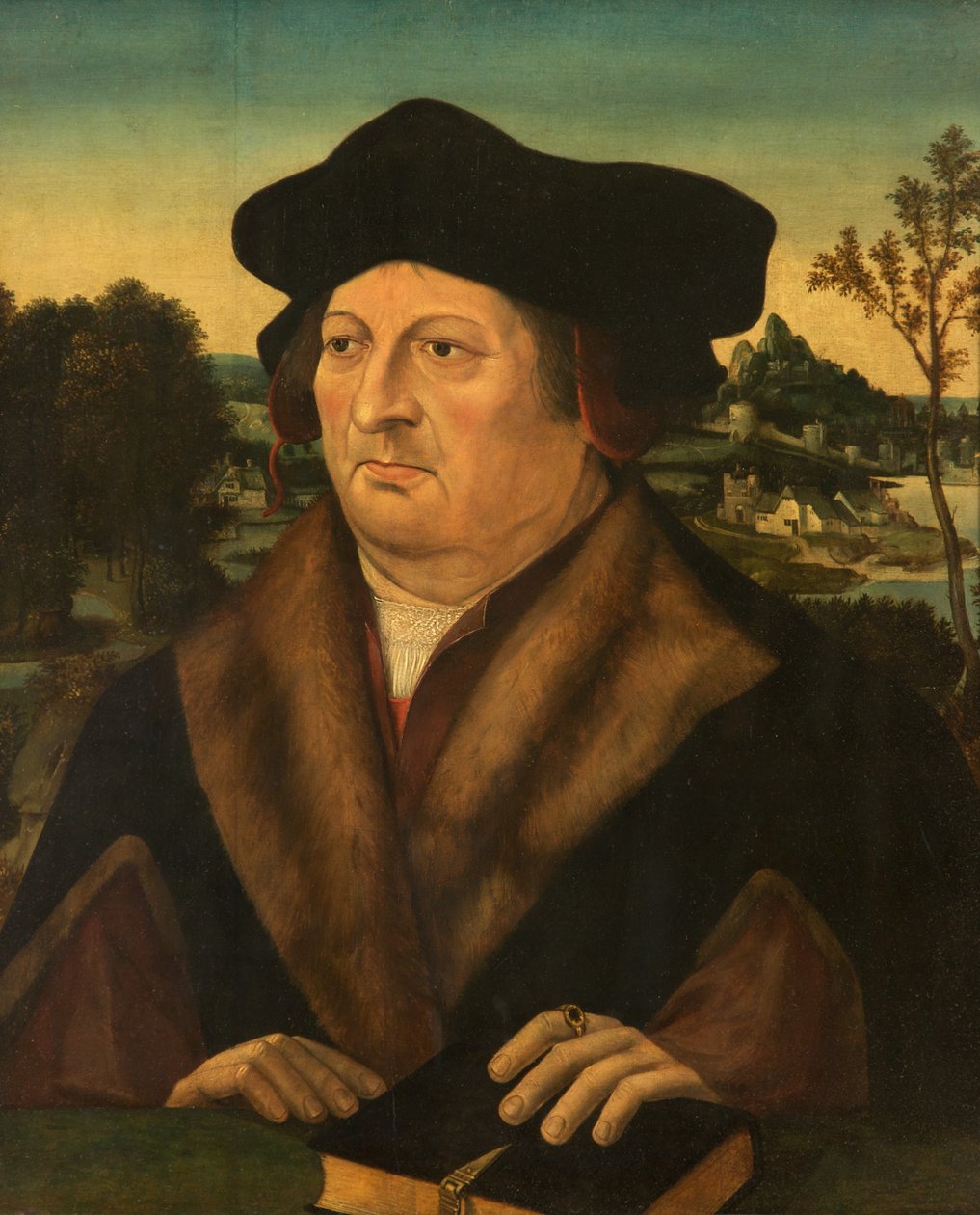 Portrett av en gentleman i et landskap av Joos van Cleve
