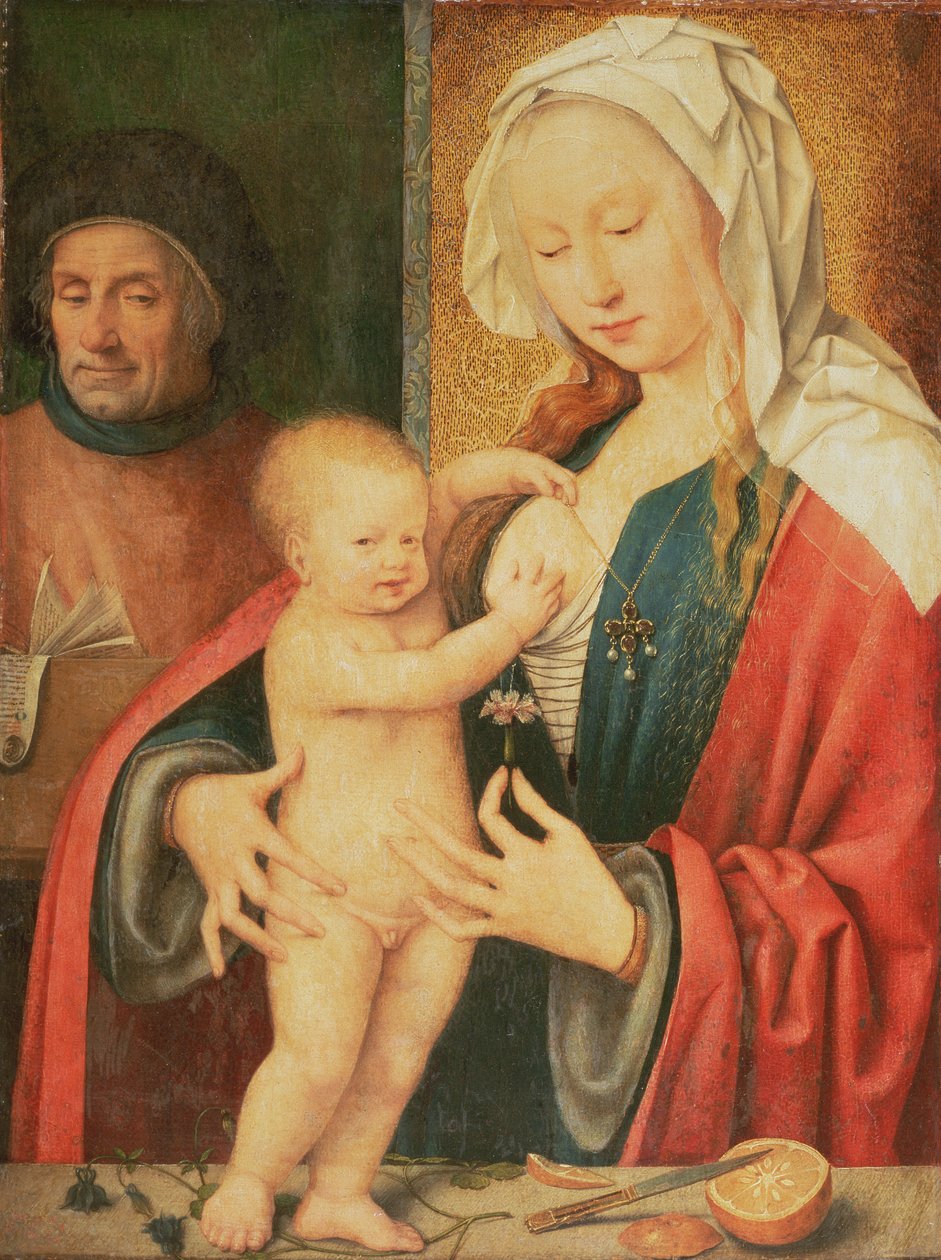 The Holy Family (olje på lerret overført fra panel) av Joos van Cleve