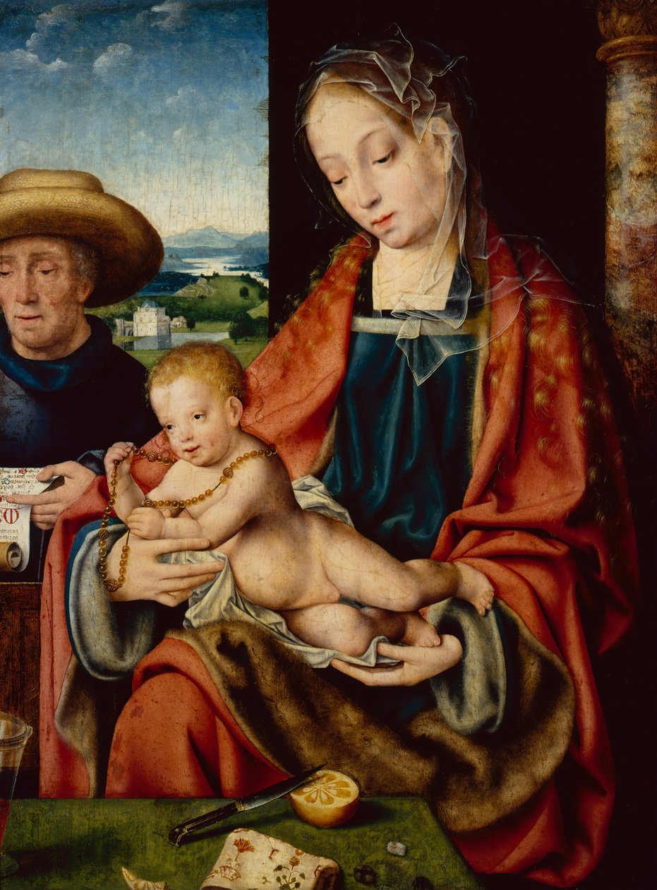 Den hellige familie (olje på tre) av Joos van Cleve