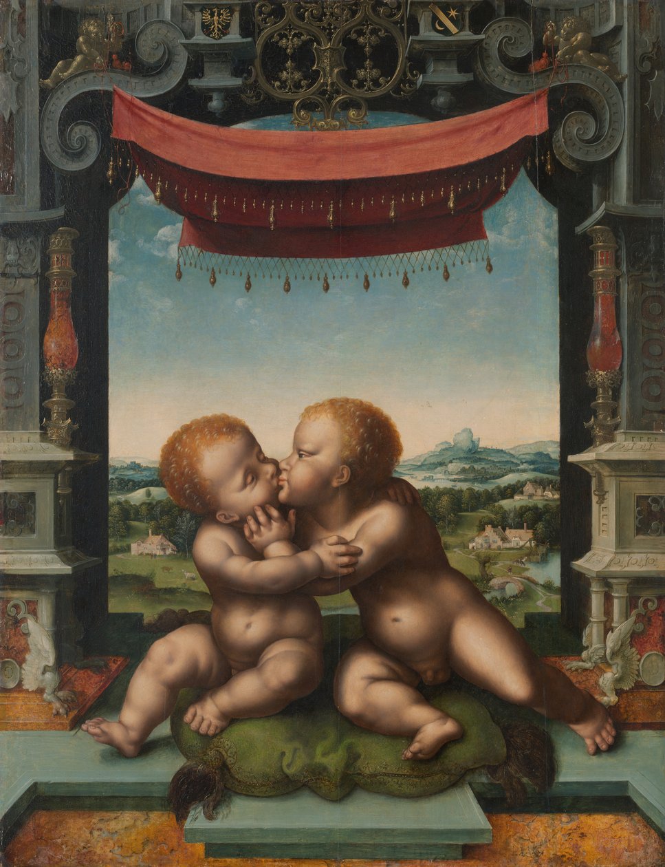 The Infants Christ and Saint John the Baptist Embracing, 152025 av Joos van Cleve