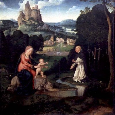 Jomfruen og Jesusbarnet med en dominikanerbrødre, ca. 1515-18 (olje på panel) av Joos van Cleve