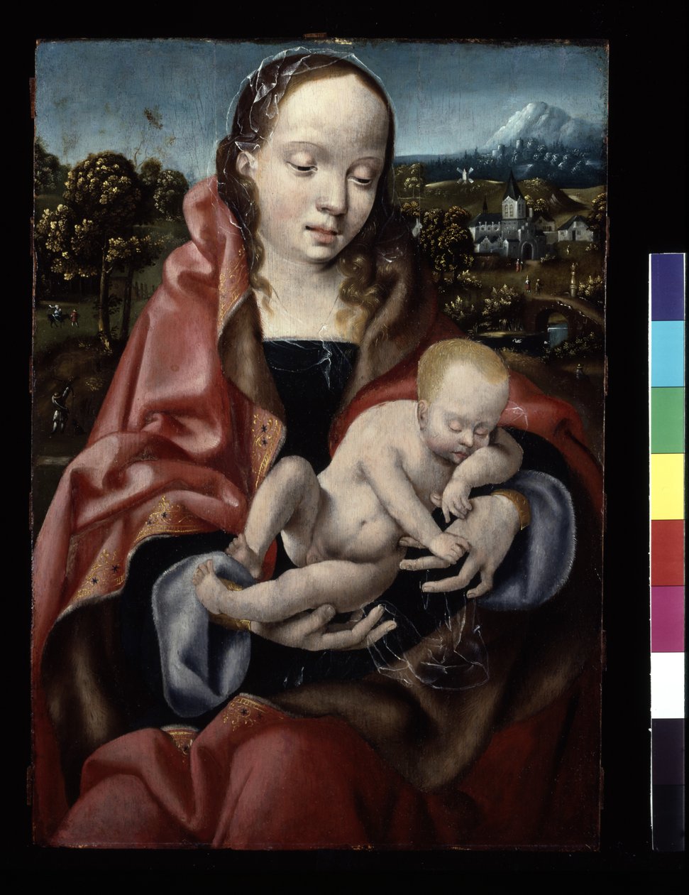 Jomfru og sovende Kristusbarn (olje på tre) av Joos van Cleve