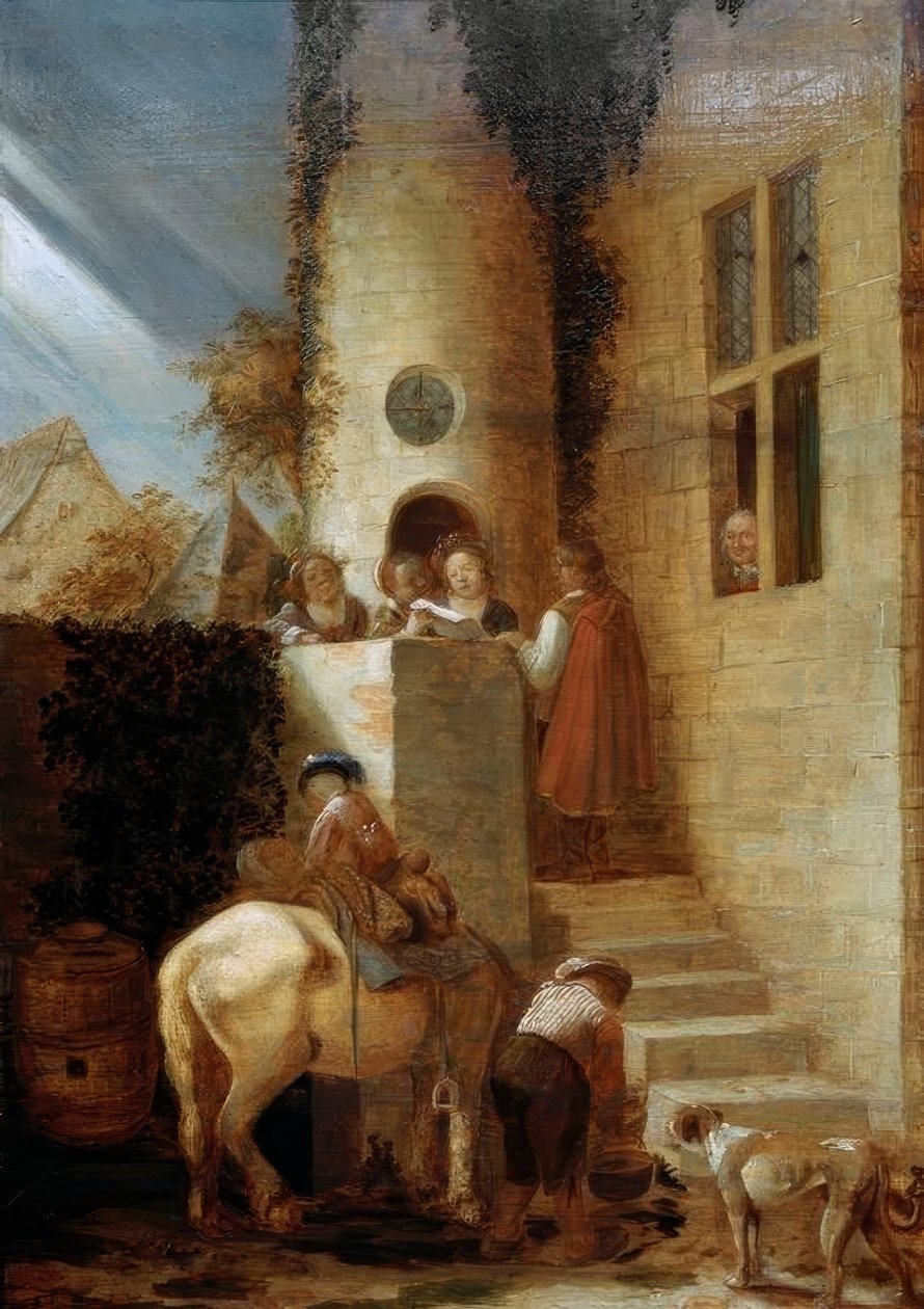 Ankomsten av rytteren med et dokument av Joos van Craesbeeck
