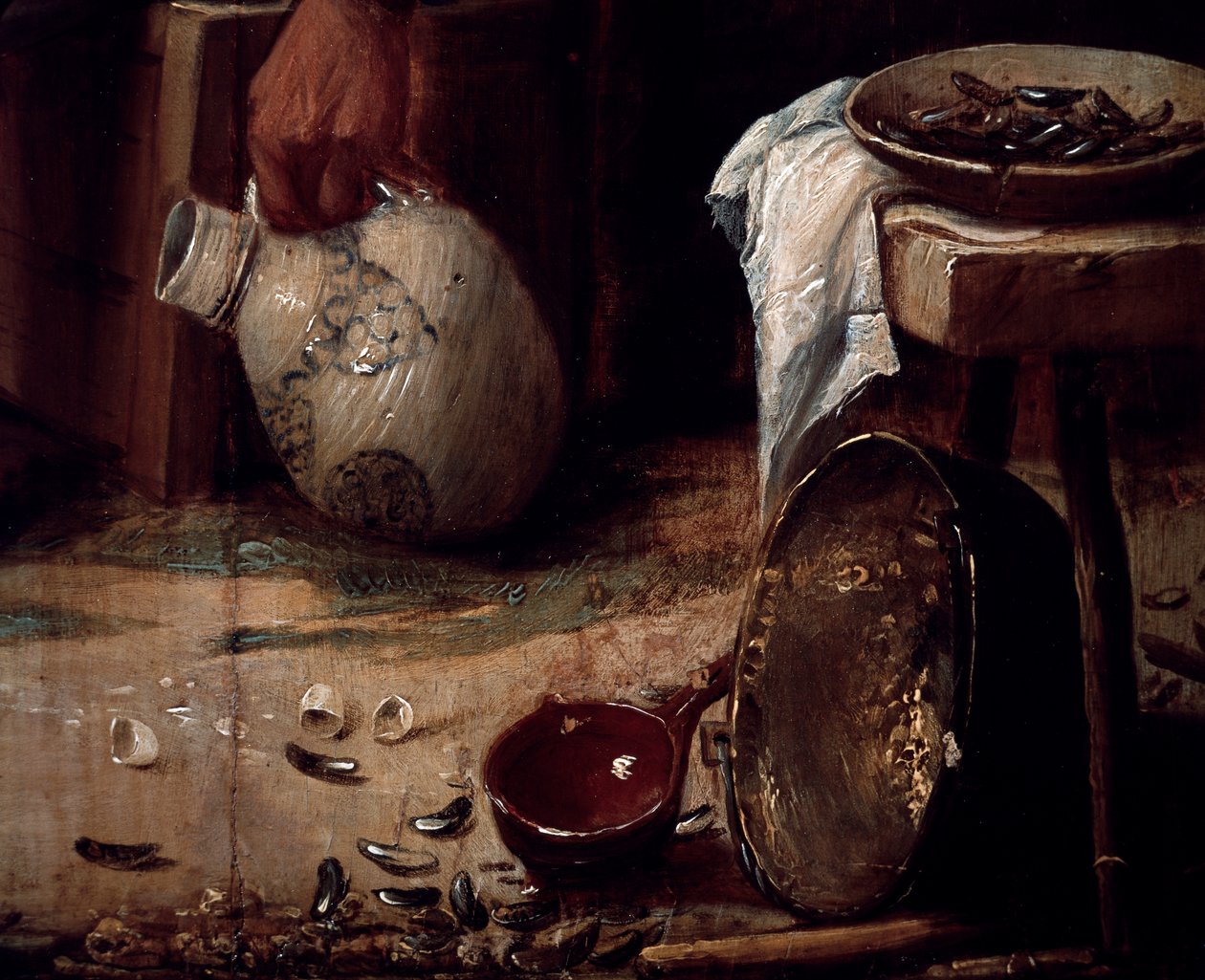 Vår eller lunsj med blåskjell, Detalj. (olje på panel) av Joos van Craesbeeck