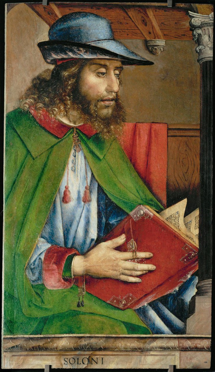 Solon, lovgiver i Athen Fra en serie på 28 portretter, malt rundt 1475 for studioloen til Federigo av Montefeltre … av Joos van Gent (fl.1460-75)