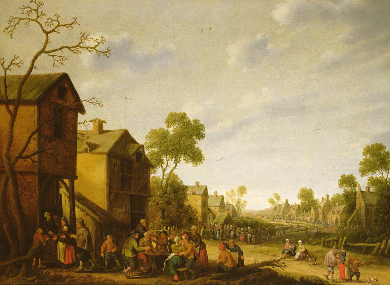 A Village Street Scene, 1600-tallet av Joost Cornelisz. Droochsloot