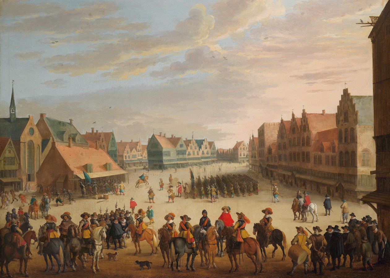 Prins Maurice av Orange avskjediget leiesoldatene på Neude Square i Utrecht 31. juli 1618 av Joost Cornelisz. Droochsloot