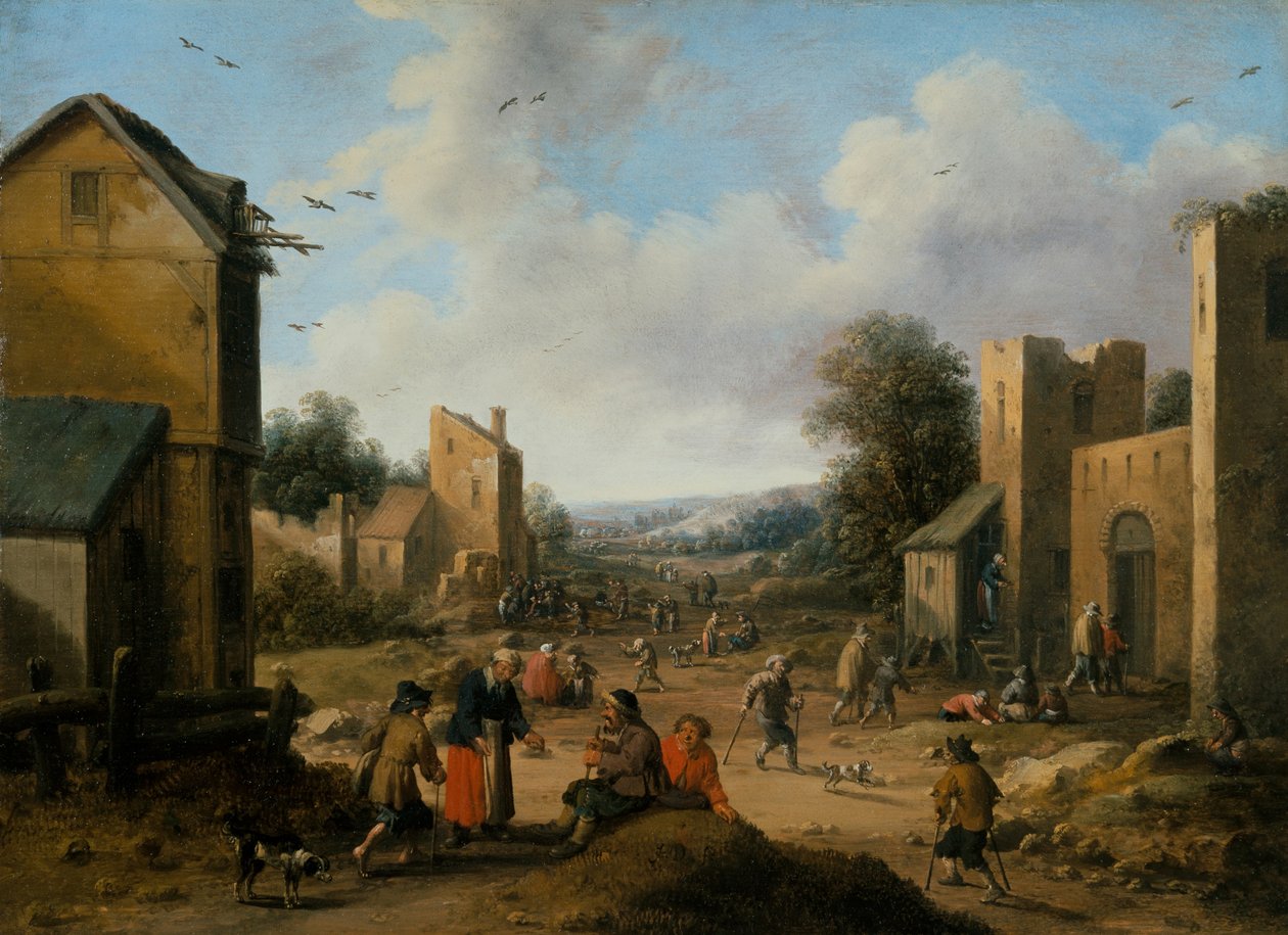 Et landsbylandskap med bønder av Joost Cornelisz. Droochsloot