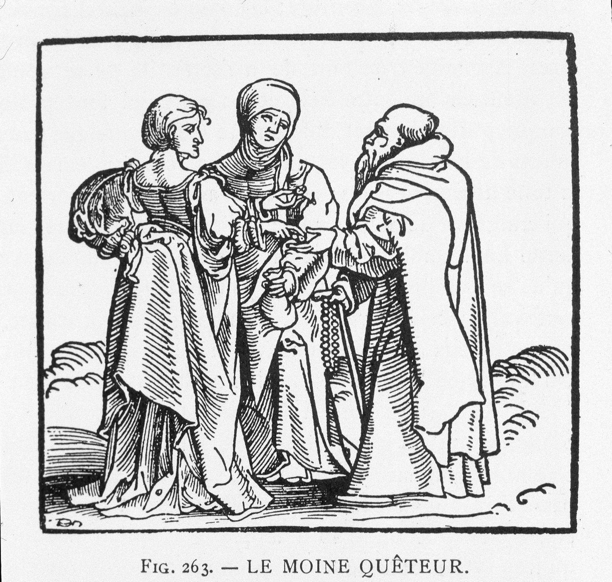 The Quetter Monk: tregravering av J¿rg Breu, som danner tittelen på et hefte i reformasjonens ånd utgitt rundt 1522 i Augsburg: "" Vennlig samtale mellom en carme, fra provinsen Østerrike, og en tjenestepike"" av Jorg II Breu