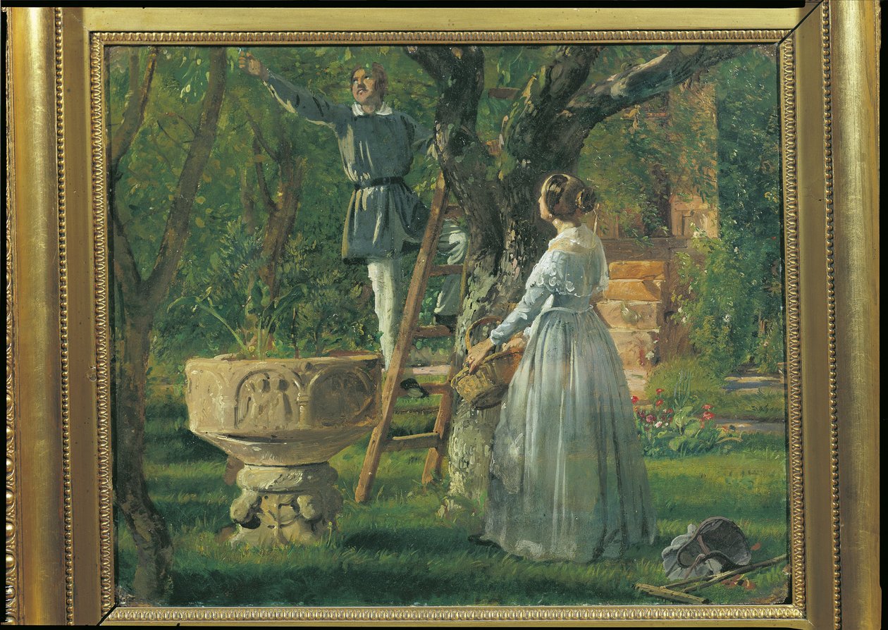 Hage i Ringsted med en gammel døpefont, 1850 av Jorgan Roed