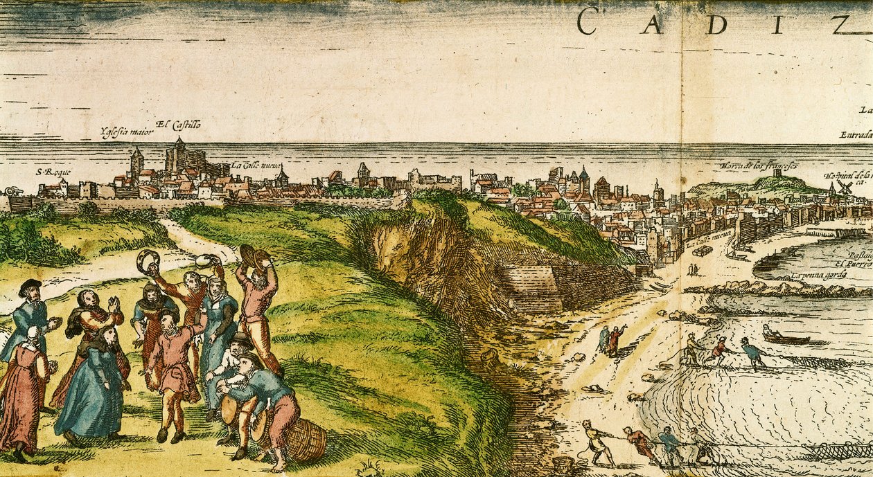 Cadiz, Spania, etsning etter tegning av Joris Hoefnagel av Joris (after) Hoefnagel