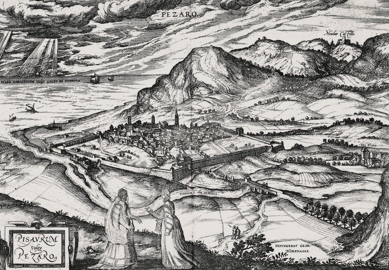Byen Pesaro, gravering av Joris Hoefnagel (1542-1601) av Joris Hoefnagel