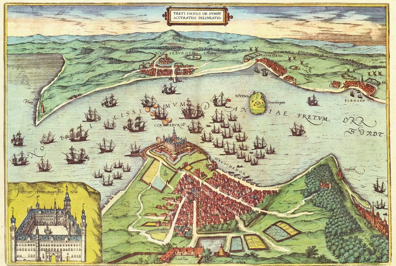 Helsingør, Danmark, fra Amerikas forente stater av Georg Braun (1541-1622) og Frans Hogenburg (1535-90), ca. 1572 av Joris Hoefnagel