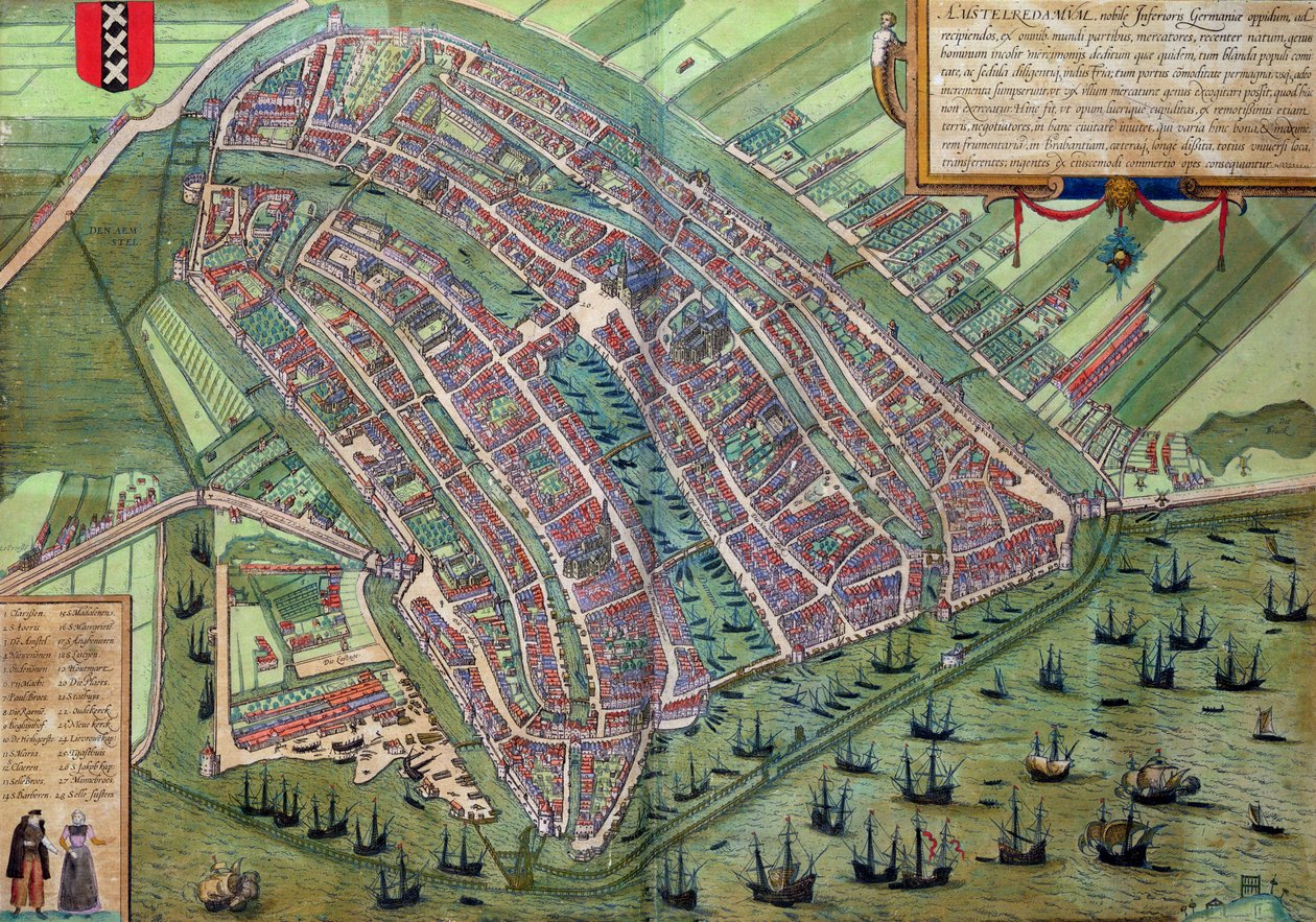 Kart over Amsterdam, fra 'Cities of the World' av Georg Braun (1541-1622) og Frans Hogenburg (1535-90), ca. 1572 av Joris Hoefnagel
