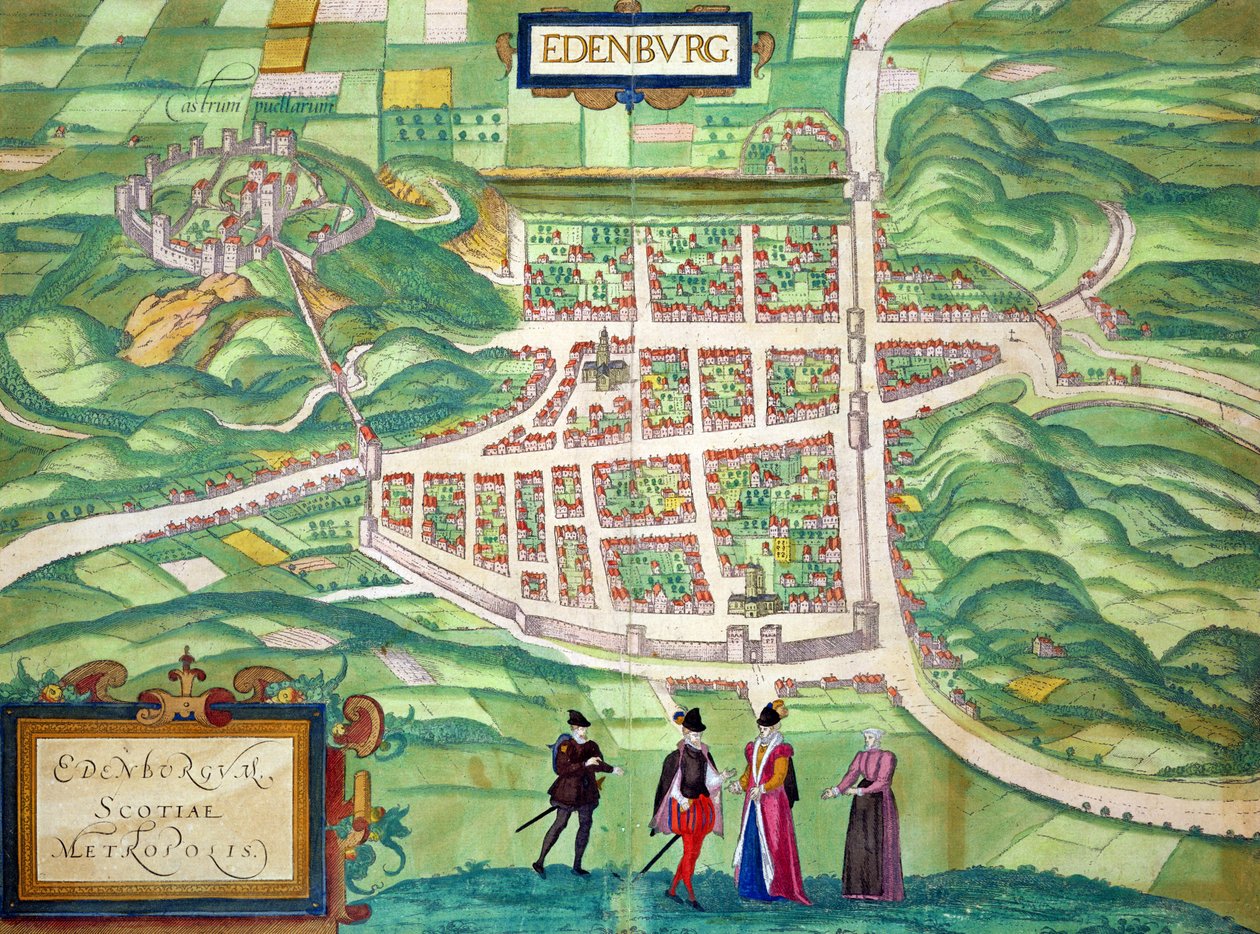 Kart over Edinburgh, fra 'Cities of the World' av Georg Braun (1541-1622) og Frans Hogenberg (1535-90) ca. 1572-1617 av Joris Hoefnagel