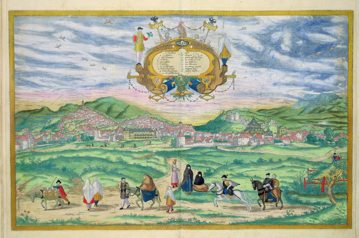 Kart over Granada, fra 'Civitates Orbis Terrarum' av Georg Braun (1541-1622) og Frans Hogenberg (1535-90), 1563 av Joris Hoefnagel