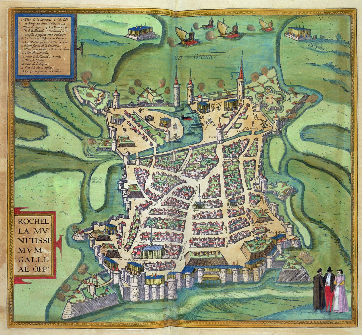 Kart over La Rochelle, fra 'Civitates Orbis Terrarum' av Georg Braun (1541-1622) og Frans Hogenberg, ca. 1572 (fargegravering) av Joris Hoefnagel