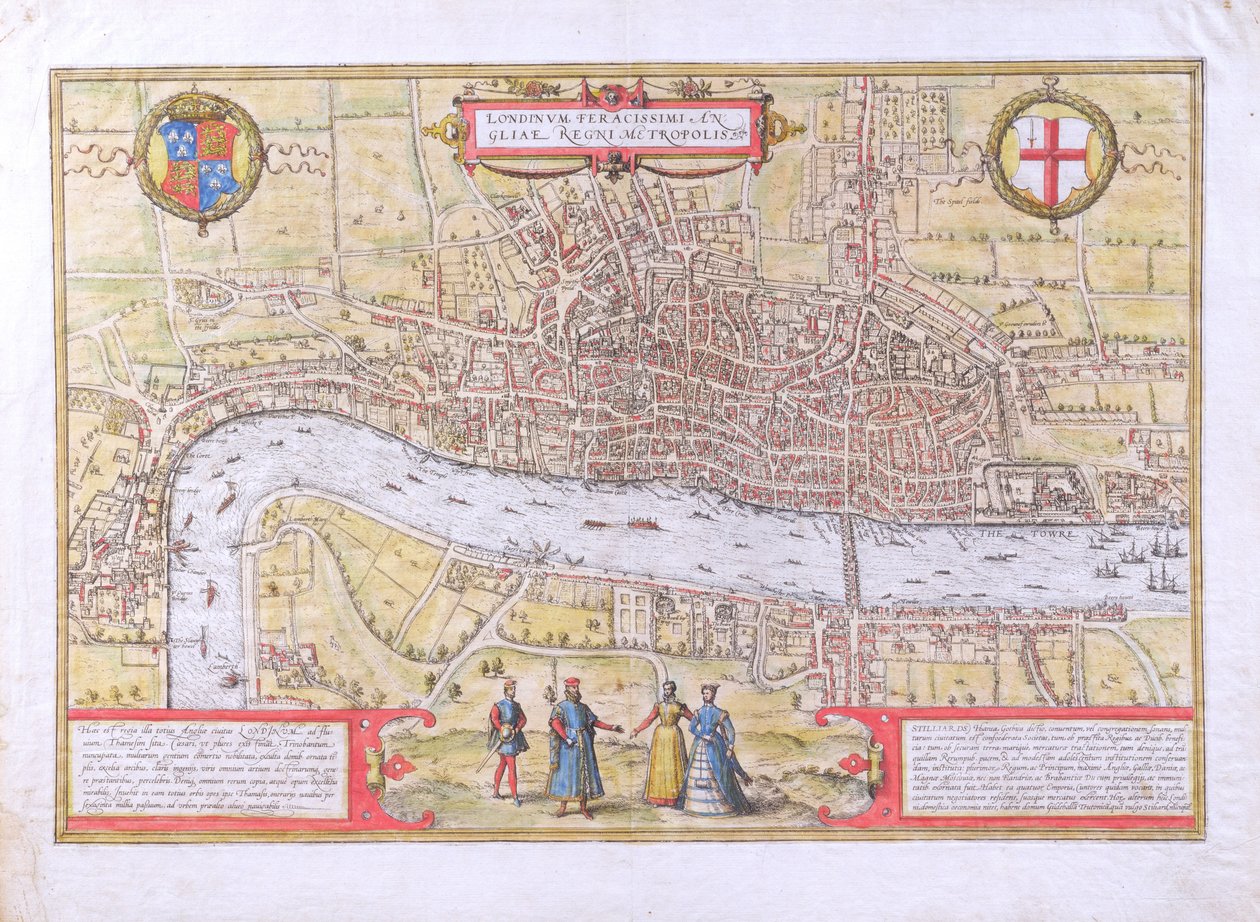 Kart over London, fra Civitates Orbis Terrarum, av Georg Braun (1542-1622) og Frans Hogenburg (1635-90), ca. 1572 (se også 51896 og 58543) av Joris Hoefnagel