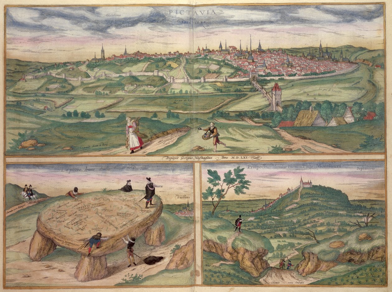 Kart over Poitiers, fra 'Civitates Orbis Terrarum' av Georg Braun (1541-1622) og Frans Hogenberg (1535-90), 1561 av Joris Hoefnagel