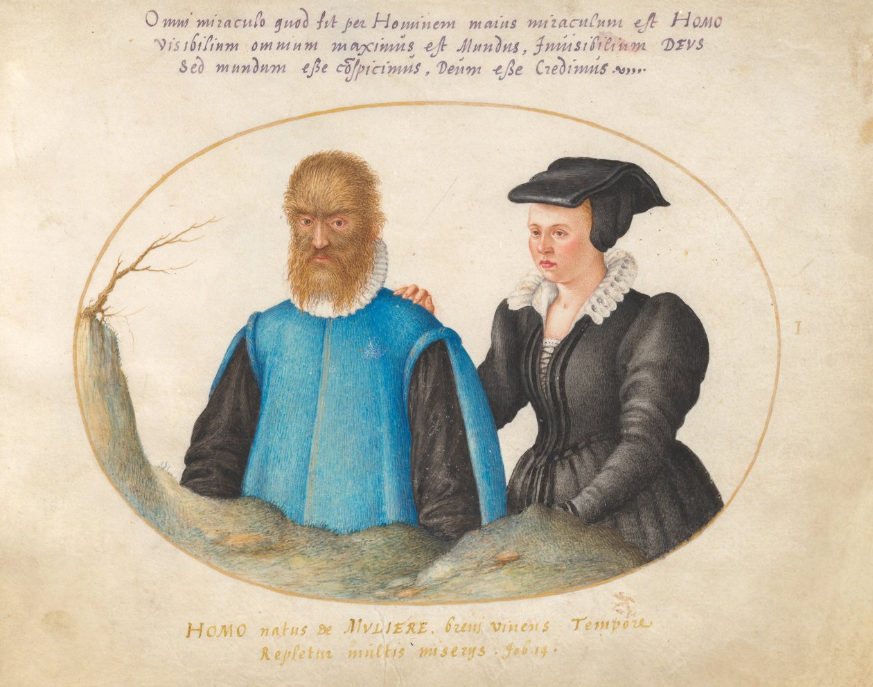 Tavle 1: Pedro González (Petrus Gonsalvus) og hans kone Catherine av Joris Hoefnagel